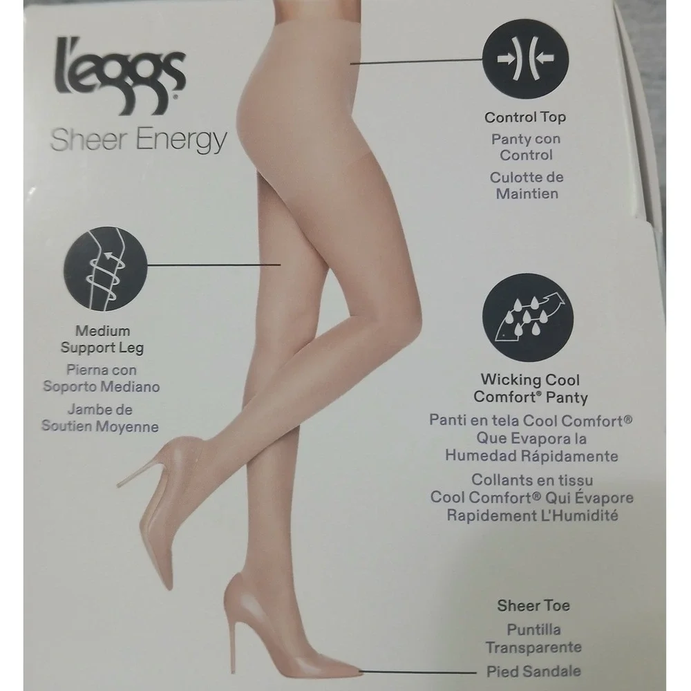 Leggs‎ Sheer Energy Compression Tights 2 Pairs Jet Black Sz B Control Top LSE120